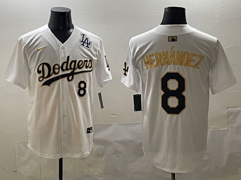 Men Los Angeles Dodgers #8 Hernandez White Gold Nike 2025 MLB Jersey style 42411